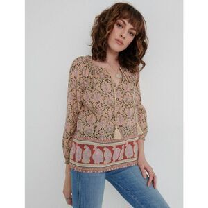 Lucky Brand Paisley Border Print Peasant Top blouse size 2X